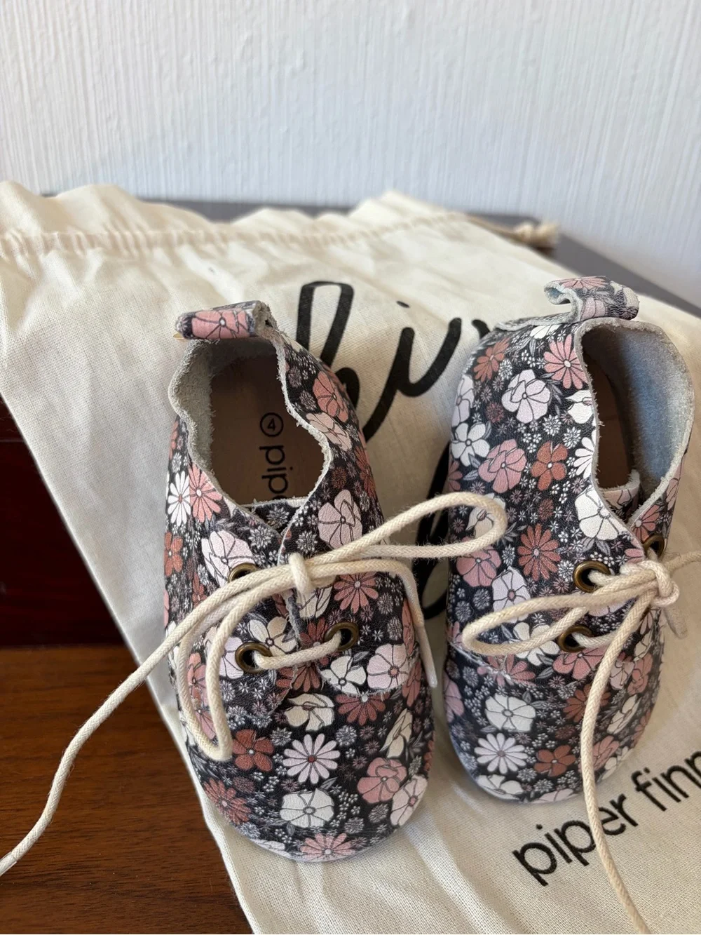 Piper Finn black Floral Lace Up oxford Shoes with soft soles